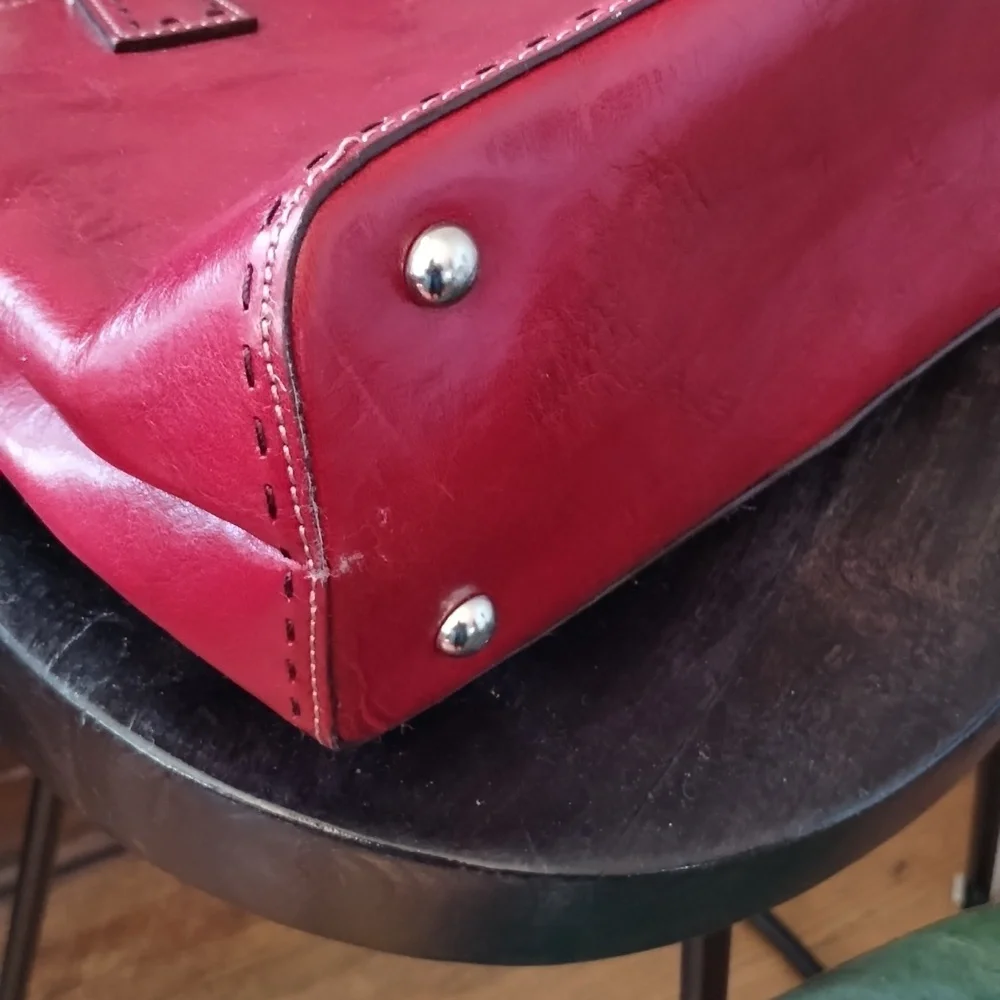 Fossil Red Leather Sedona Saddle Bag Satchel Two Handle Purse - Picture 9 of 13